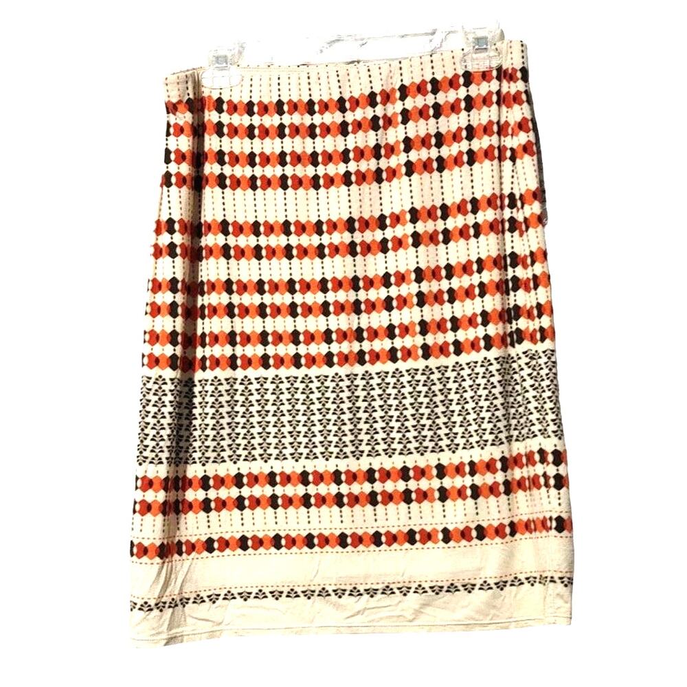 Studio M Retro Pencil Skirt Mid Rise Geometric Pattern White Multicolor Womens M